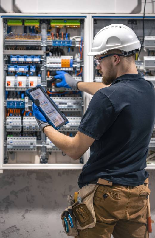 Electrical technician working in a switchboard with fuses, uses a tablet. Electrical technician looking focused while working in a switchboard with fuses. SSUCv3H4sIAAAAAAAACpySwW6DMAyG75P2DijnIgGBju5Vqh1MSMFqmlRJ6DRVffc5CaDsOnHBn+3f/jHP97eiYAM4FOyzeIaIYlRqcd6CR6MJV4eVW6lHaXPysPxY5QAwj+SI3lgElcMBvJg13CRBvSgV8CsmmfPgFydd2GVFArycSCPBXSItfE5xsSVikjooxdghY24ZIttQEv9XZ3r52g1PUoufuHBmxEolIRk5p1J2/fbS3nJrsIxoMlcPI0CFAp4pAd7Bwp++u0WBesqI8XO8y6YkzKK9DVvtZpgy5g6DCl/9QmPkxmdwjsrHjWezBf0F5pbN0cZHT6sqG+k4Iaw5747NBz193fZN1ZzWgnTQGUknrrMJUSyuOOauMGxAJzi1XVdBCU3Ly7aq67Lvu65seNe3cOLHgV/oFq9fAAAA//8DAIlQOhS5AgAA
